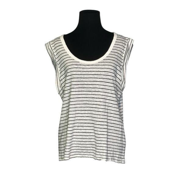 Banana Republic white black stripes linen cap sleeves top size Large - Picture 8 of 10